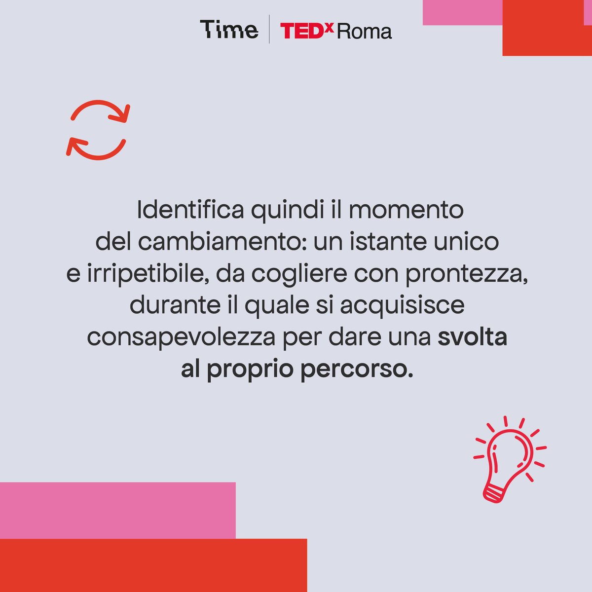 TEDxRoma's tweet photo. Kairos è un momento irripetibile, in un tempo indeterminato in cui qualcosa accade ed influenza il nostro percorso. 

Al TEDxRoma vogliamo comprendere questi momenti per dare inizio alla metamorfosi del nostro divenire.

Ti aspettiamo! ➡️ https://t.co/4TXkRCy4lP

#TEDxRoma2024 https://t.co/VsAXeSw4Cd