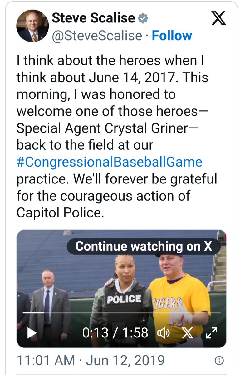 orkdmeema's tweet photo. @MeghanMcCain Seriously Meghan? Do you not remember who basically saved Steve Scalise's life during a shooting at a baseball game? Hint: one of them was a woman,Special Agent Crystal Griner. https://t.co/JM3NzFdOgn