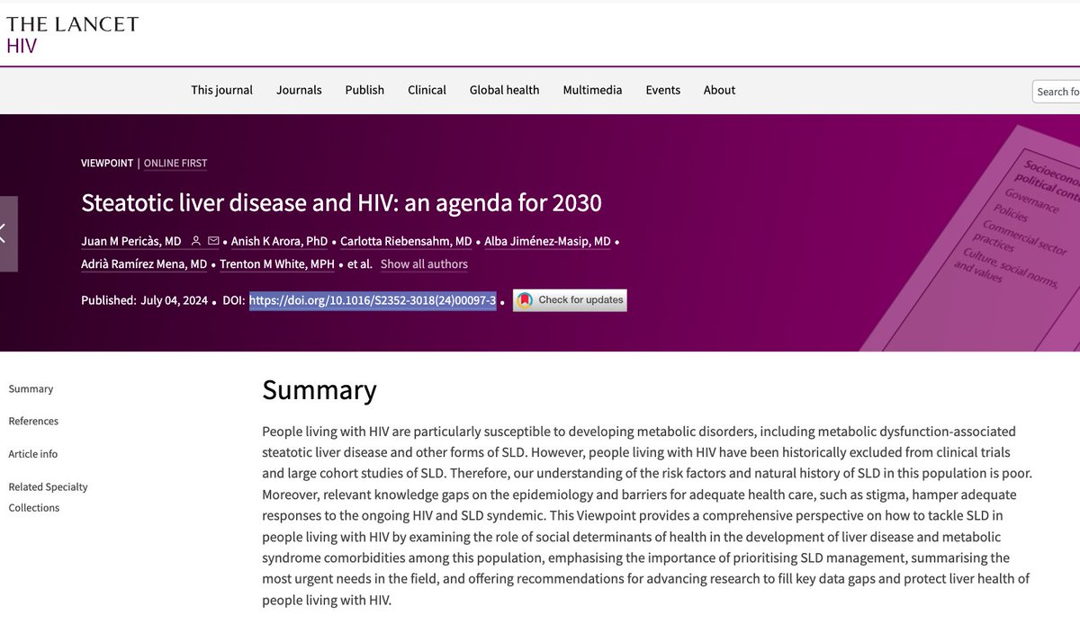 Jeffrey V. Lazarus (@jvlazarus) on Twitter photo People living w/#HIV face higher risks of metabolic disorders yet are often excluded from steatotic liver disease research.
It's time to prioritise their health & address this gap!
Read our latest in <a href="/TheLancetHIV/">The Lancet HIV</a> ⤵️
thelancet.com/journals/lanhi…
<a href="/UNAIDS/">UNAIDS Global</a> @ECDC_HIVAIDS
#LiverTwitter People living w/#HIV face higher risks of metabolic disorders yet are often excluded from steatotic liver disease research.
It's time to prioritise their health & address this gap!
Read our latest in <a href="/TheLancetHIV/">The Lancet HIV</a> ⤵️
thelancet.com/journals/lanhi…
<a href="/UNAIDS/">UNAIDS Global</a> @ECDC_HIVAIDS
#LiverTwitter