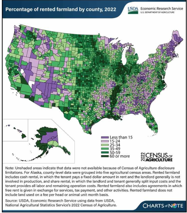 U.S. Rented Farmland by By County: