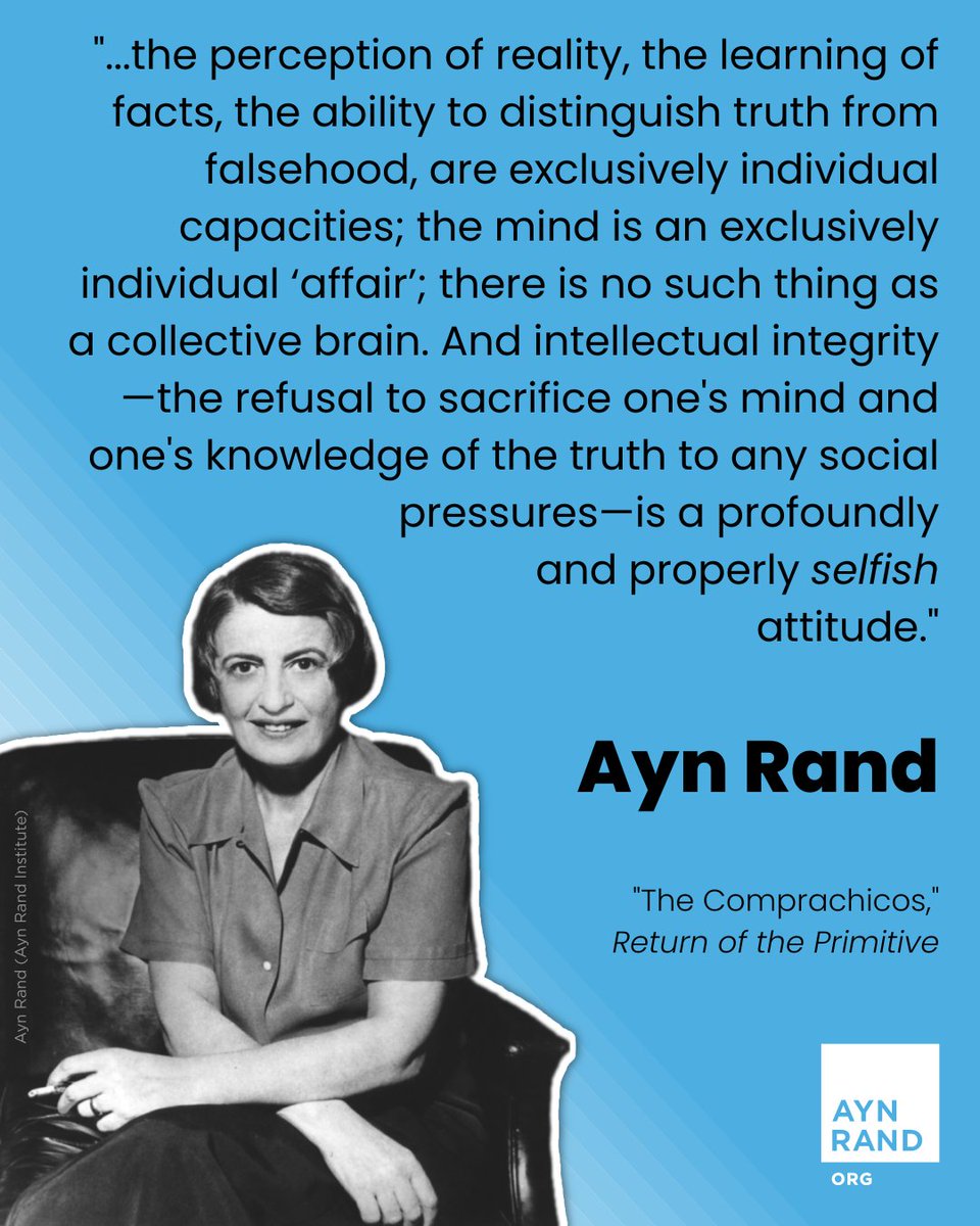 AynRandOrg's tweet photo. For Rand, philosophy is not an esoteric subject but a daily force shaping individual lives and human history. Start your journey today: https://t.co/RZu3aCjoY5 https://t.co/DzUEk0eOV8