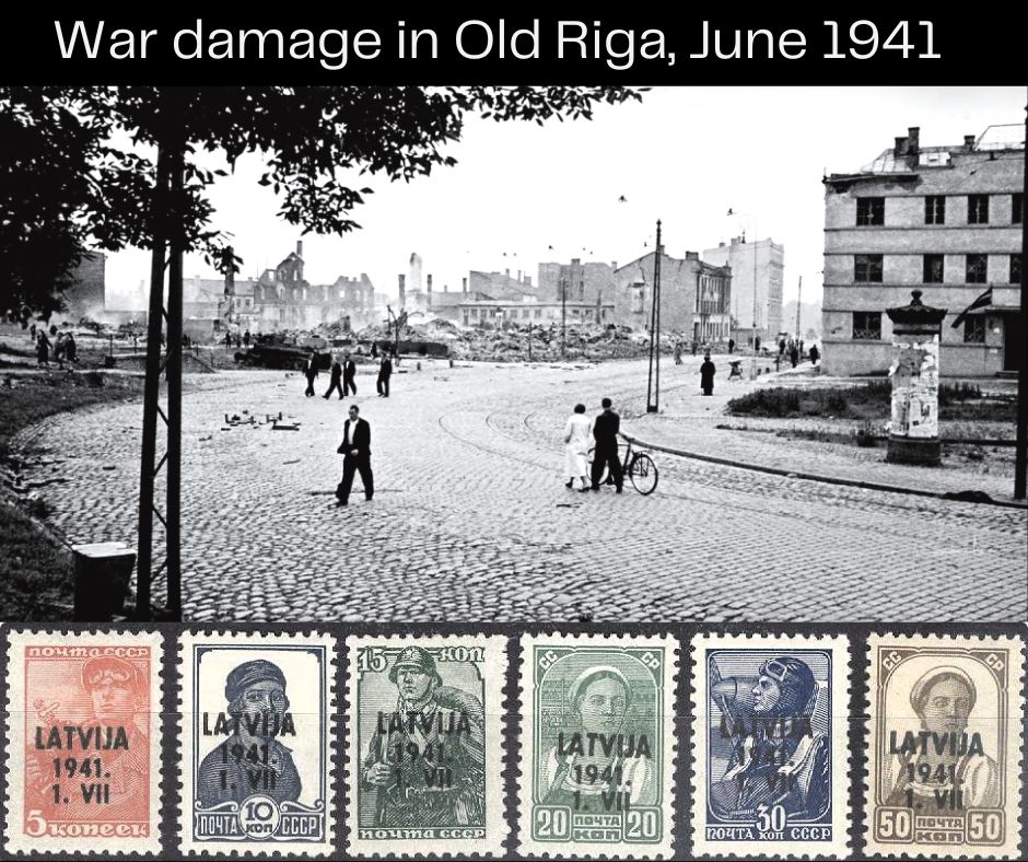 Germany Occupation Latvia  
1941 WWII 
Mi 1-6  
Circulation from July - September 1941