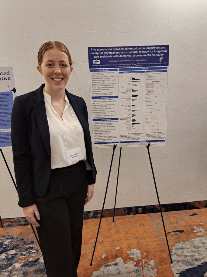 Congratulations to Rachel Lewis, 3F honour student, for winning the Abe Leventhal Undergraduate Research Award from the Alzheimer’s Society of Nova Scotia! Rachel’s research examined how communication impairment affects receipt of rehabilitation for LTC residents with dementia.