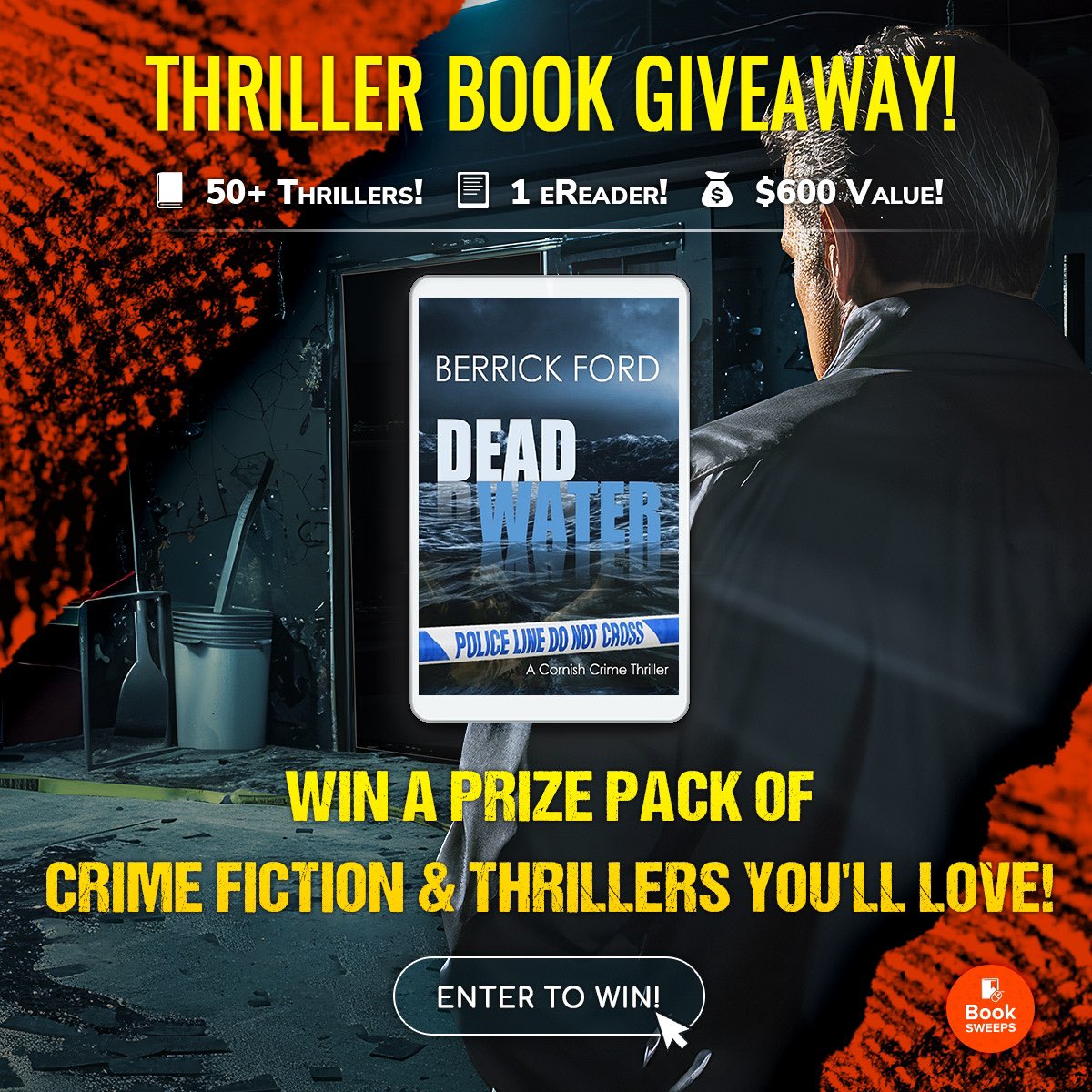 BerrickFord's tweet photo. 👀If you haven’t pre-ordered my new police procedural thriller DEAD WATER, you can enter to win it on BookSweeps — plus 50+ exciting Crime Fiction &amp; Thriller books from AND a brand new eReader :D

Here’s the link 👉 https://t.co/67HPnBCBJM
15-24th July only
@BookSweeps https://t.co/waGbQgpXME
