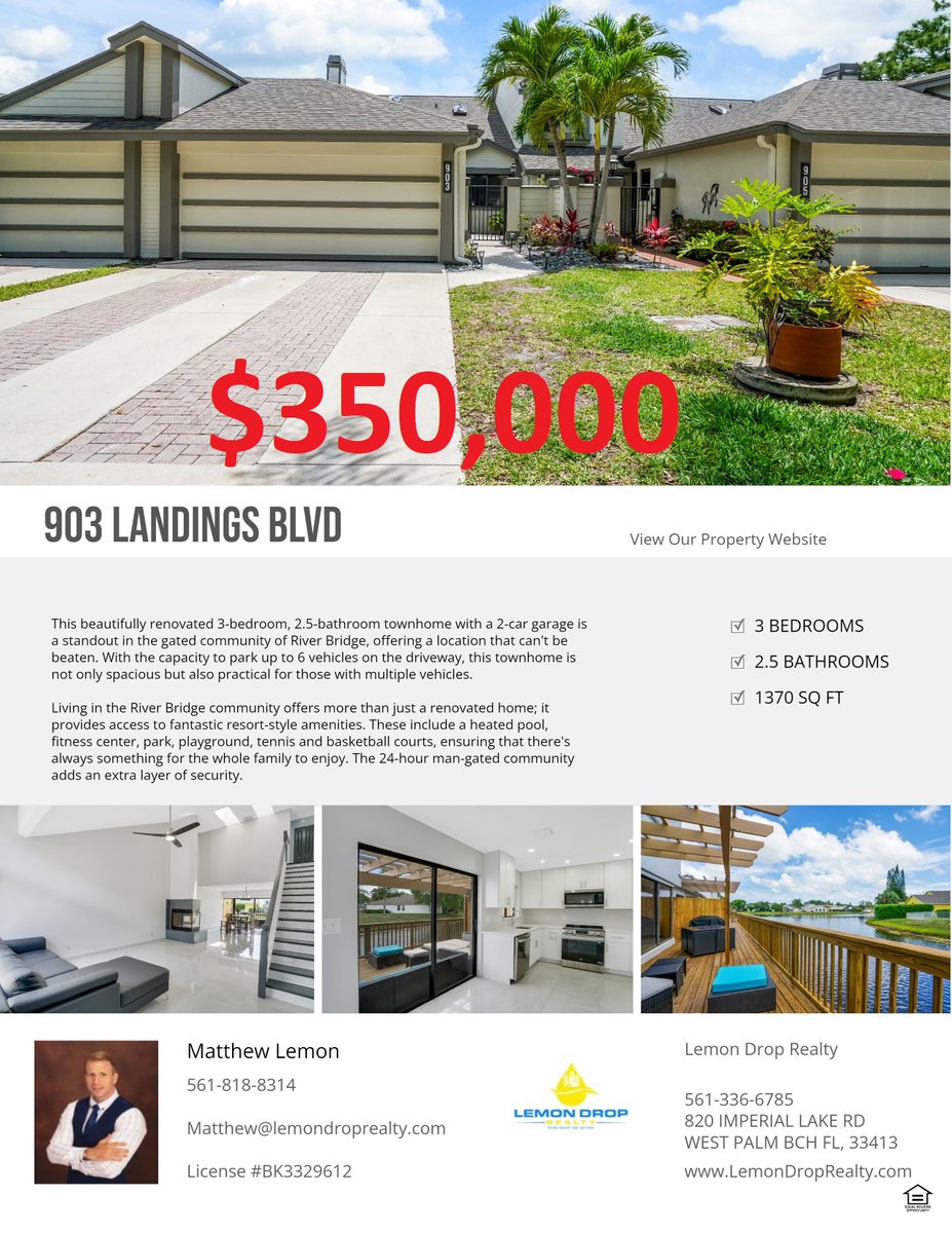 LemonDropRealty's tweet image. SOLD $350,000 🏡📷
903 Landings Boul, Greenacres  
#homebuyers #homesellers #zillow   Thinking about making a move contact #Realtor Matthew Lemon #561.818.8314 #LemonDropRealty