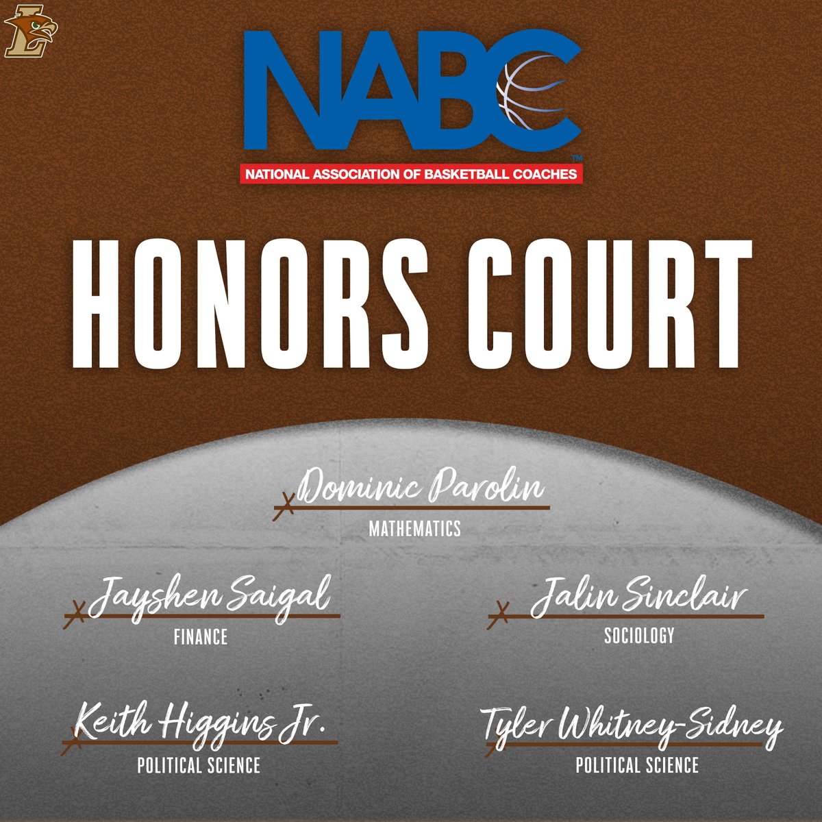 The <a href="/NABC1927/">NABC</a> has recognized us with the Team Academic Excellence Award and five Mountain Hawks were named to the Honors Court! 📚👏

📝 bit.ly/4bL7Y7W

#GoLehigh