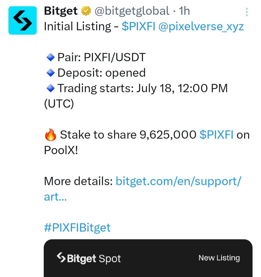 Szymansk_ii's tweet photo. "🚀🎉 Pixelverse blasts off on Bitget CEX! 💎

Farming rockstars, you did it! 🤩💥 Your hard work is paying off! Keep shining!, No dey follow werey wey dey always complain, if you don't have patience, you have no business in the Crypto space, keep winning champs✨ https://t.co/Tz9j59qs51