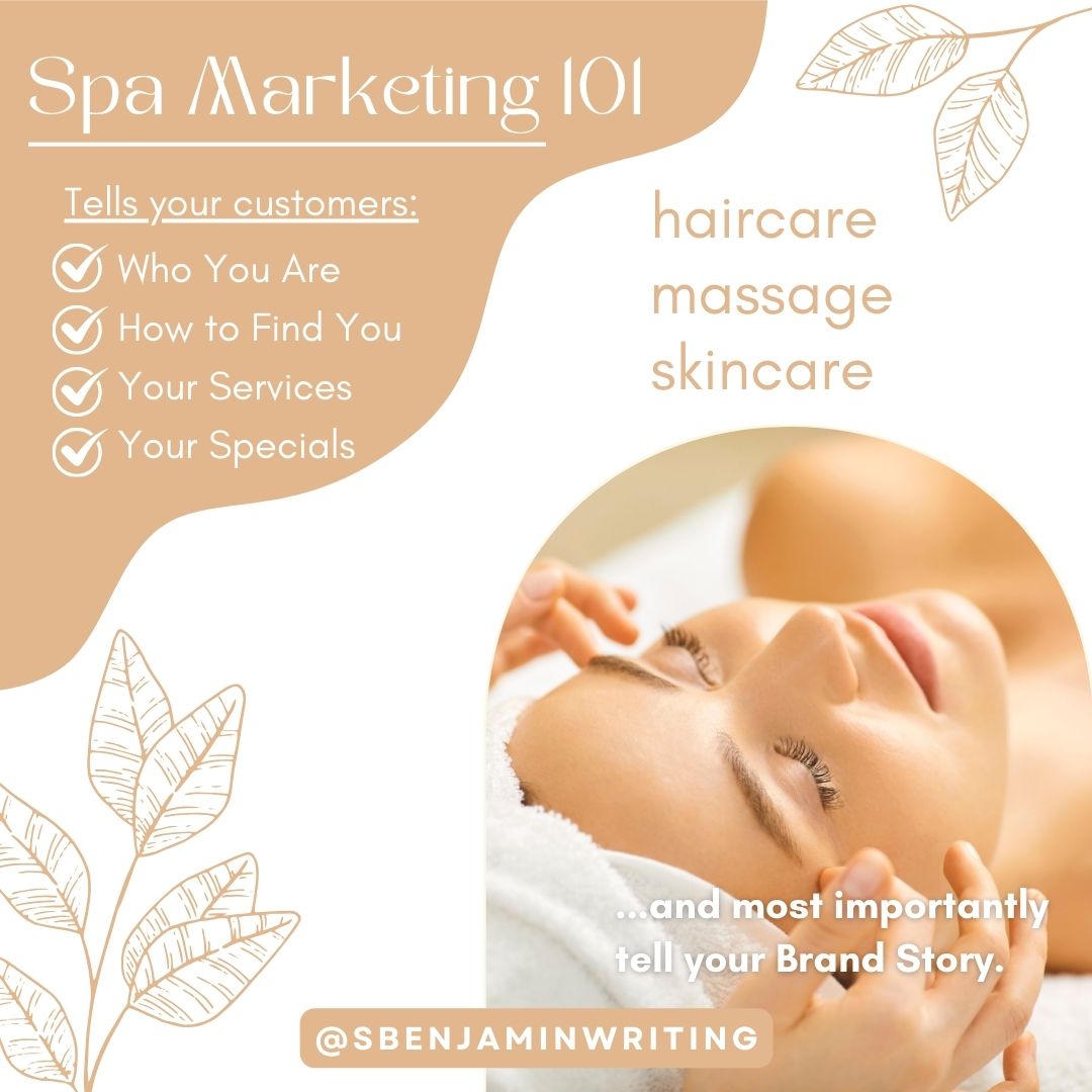 Who does not love a nice trip to the local spa? I can craft social posts, sales pages, lead magnets, infographics, articles, and website copy, to highlight the services you provide. Send me a DM or text me at (949) 269-8178 for a free phone consultation. #spamarketing #copywriter