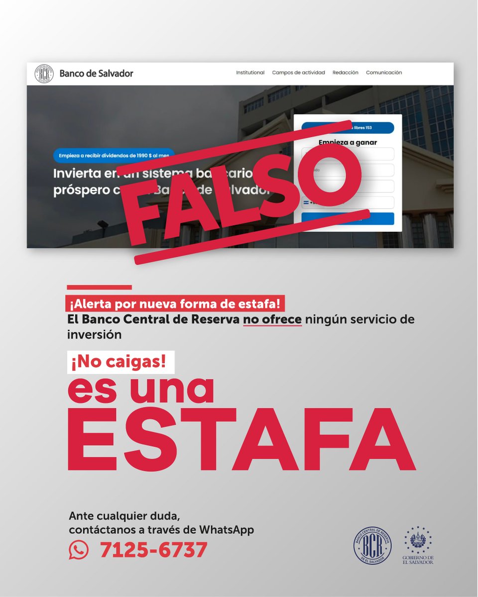 bcr_sv's tweet photo. Resguarda tus datos financieros, tu dinero y el de tu familia, ¡no caigas ante los estafadores! ⚠️ https://t.co/GWhCKwDTFu