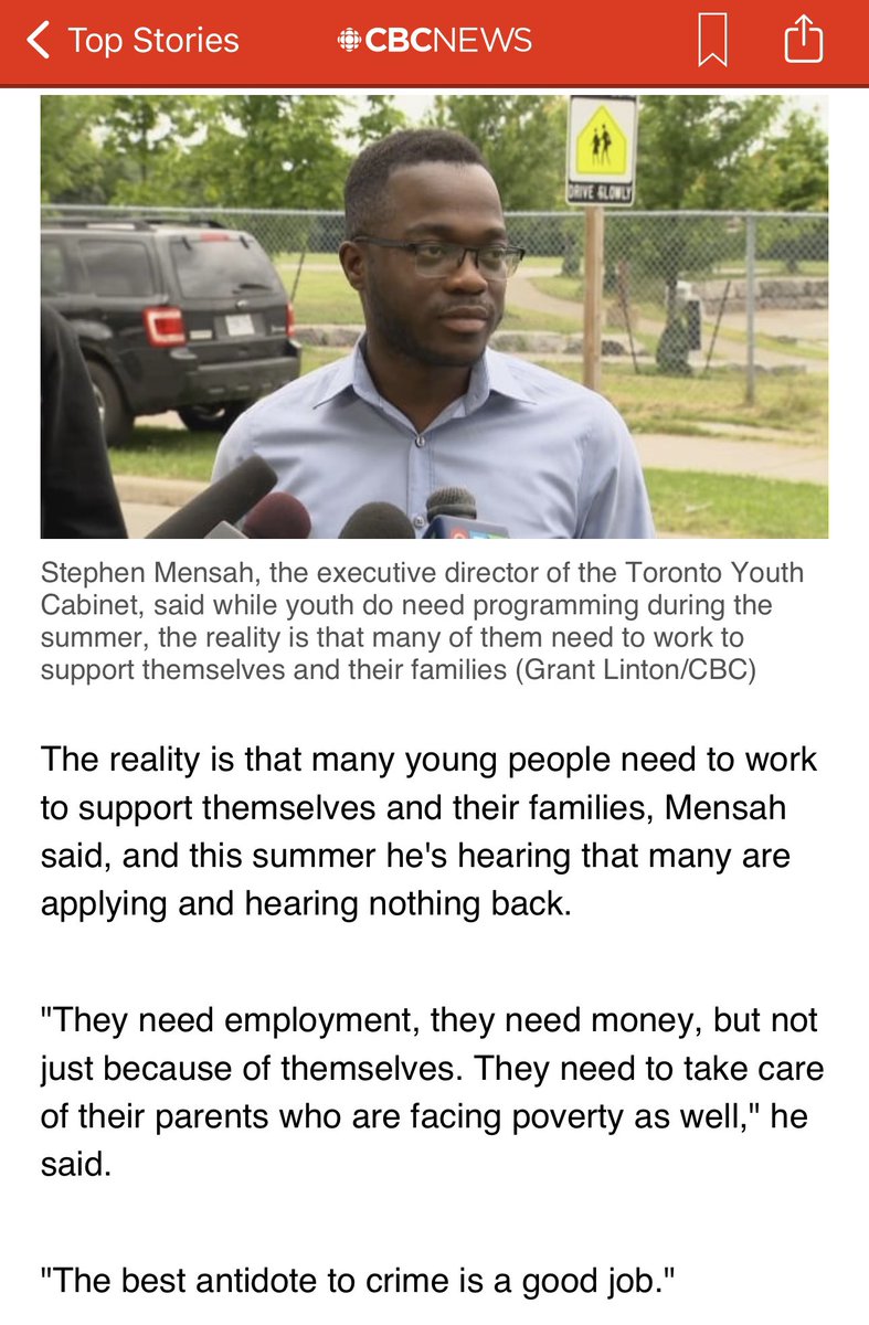 Thank you <a href="/CBCToronto/">CBC Toronto</a> for the interview. <a href="/TOYouthCabinet/">Toronto Youth Cabinet</a> continues our calls for funding towards youth employment. 

The best antidote to crime is a good job. Our youth deserve to live in communities with a bounty of opportunities available for them!

cbc.ca/amp/1.7259370