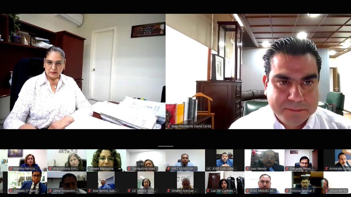 Con participación de Magistradas y Magistrados, así como de Consejeras y Consejeros, se llevó acabo en sesión virtual, Reunión Ordinaria del Magistrado Presidente, David Cerda Zúñiga, con Juezas y Jueces de nuestra judicatura.

En la reunión se plantearon retos y compromisos de