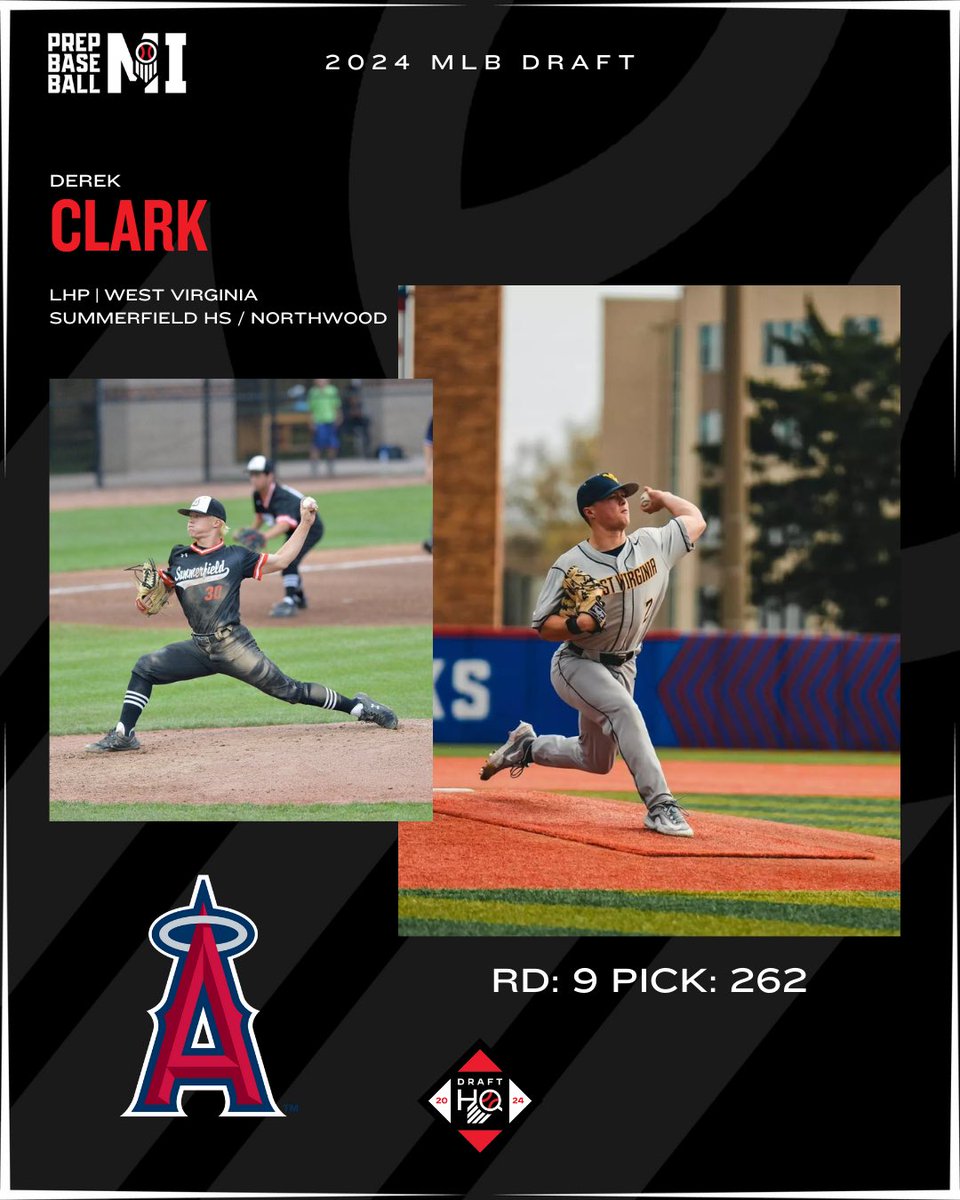 Prep Baseball Michigan (@prepbaseballmi) on Twitter photo Congratulations to Derek Clark on being selected by the Los Angeles Angels in the 2024 MLB Draft
A state champion with <a href="/GoSHSBaseball/">Summerfield Baseball</a> in 2019, Clark spent 3 years with <a href="/Northwood_BSB/">Northwood Baseball</a> before transferring to <a href="/WVUBaseball/">WVU Baseball</a> this year
#RepTheHalo | <a href="/prepbaseball/">Prep Baseball</a> Congratulations to Derek Clark on being selected by the Los Angeles Angels in the 2024 MLB Draft
A state champion with <a href="/GoSHSBaseball/">Summerfield Baseball</a> in 2019, Clark spent 3 years with <a href="/Northwood_BSB/">Northwood Baseball</a> before transferring to <a href="/WVUBaseball/">WVU Baseball</a> this year
#RepTheHalo | <a href="/prepbaseball/">Prep Baseball</a>