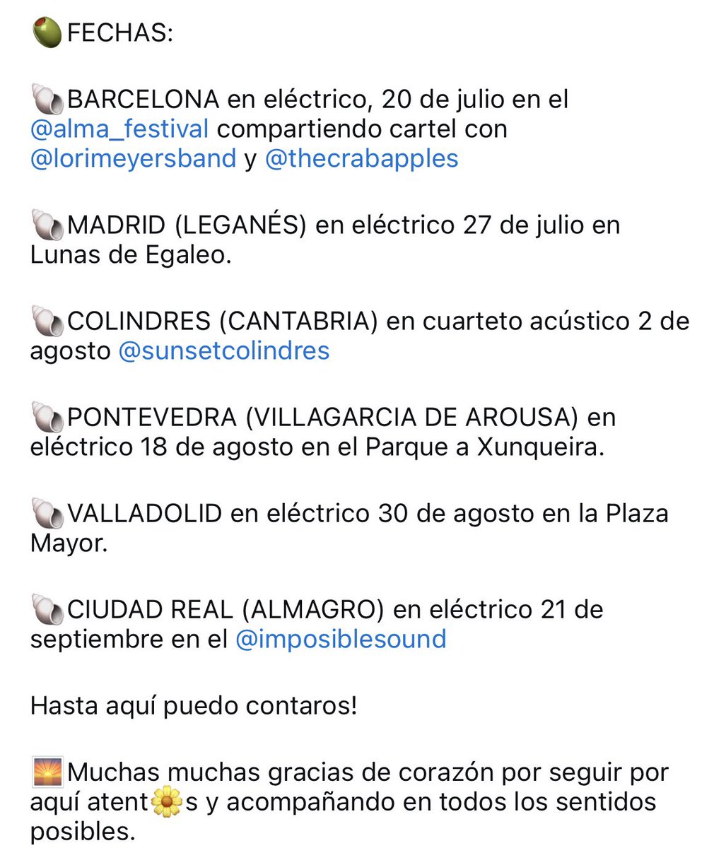 Annibsweet's tweet photo. Buenas noches, qué tal? Os dejo aquí pantallazo del post que he subido en instagram con las fechas nuevas de conciertos 🥹. Para empezar, deseando que llegue el sábado, Barcelona ❤️. 
Un abrazo. https://t.co/Etjx3VzEYg
