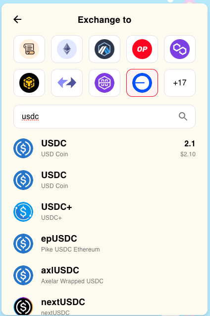 avocato31's tweet photo. Bilmeyenler için biraz detay vereyim. Base ağında şu an 2 adet USDC var biri $USDC diğeri de $USDbC ticker'ını kullanıyor. Benim de elimde $USDC vardı ve $USDbC almak istediğim için @jumperapp kullanmak istedim. Arama kısmına usdc yazdığımda aşağıdaki sonuç çıktı https://t.co/iK11SHInrl