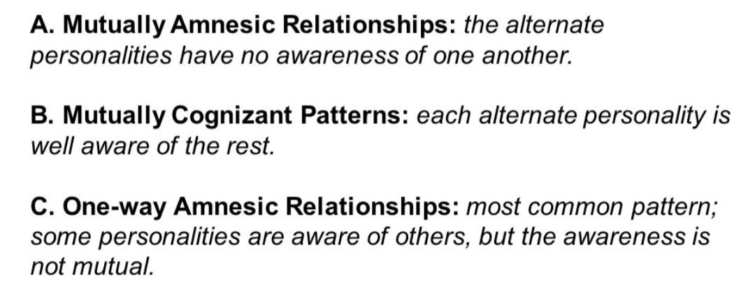dynysxze's tweet photo. 🤔💭 How do subpersonalities differ from each other?

✨️ Mutually Amnesic Relationships
✨️ Mutually Cognizqnt Patterns
✨️ One-way Amnesic Relationships

Ref: https://t.co/Oy3yuOEtOQ

#rpmtwt https://t.co/fo2x1F7BJz