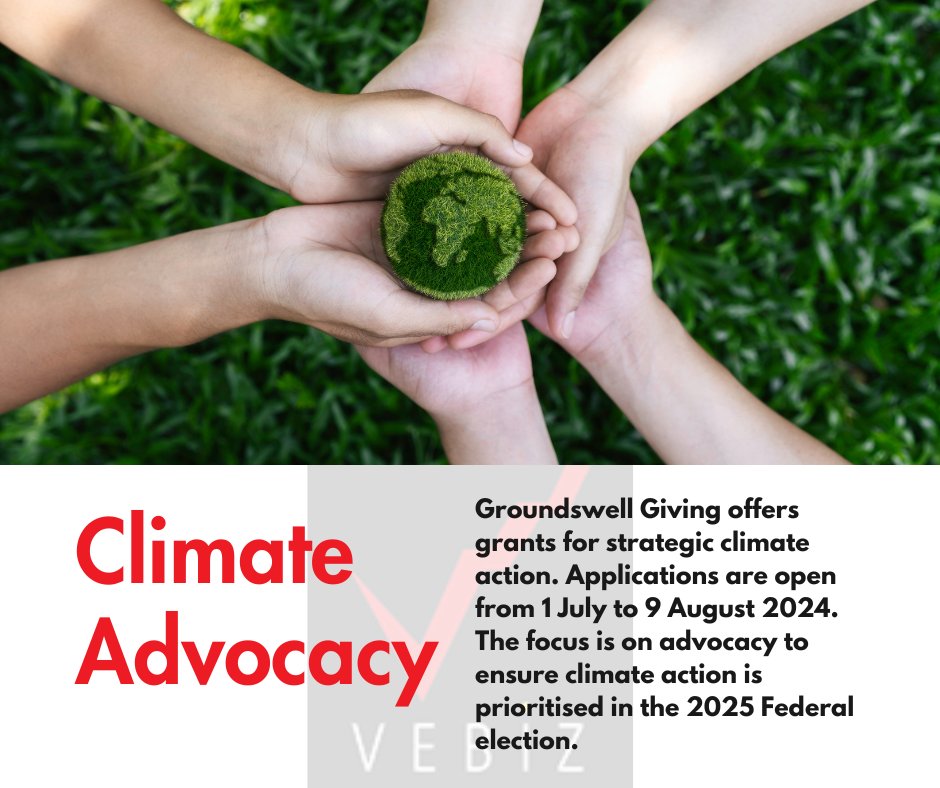 Vebizgrants's tweet photo. Exciting news! Groundswell Giving offers grants for climate action advocacy in Australia. Apply by 9 August 2024 for a chance to receive one of five grants. Vebiz supports impactful environmental initiatives.

Read more: https://t.co/U45v4zxXhz

#GrantOpportunity #Vebiz https://t.co/zbpJQpl7q0
