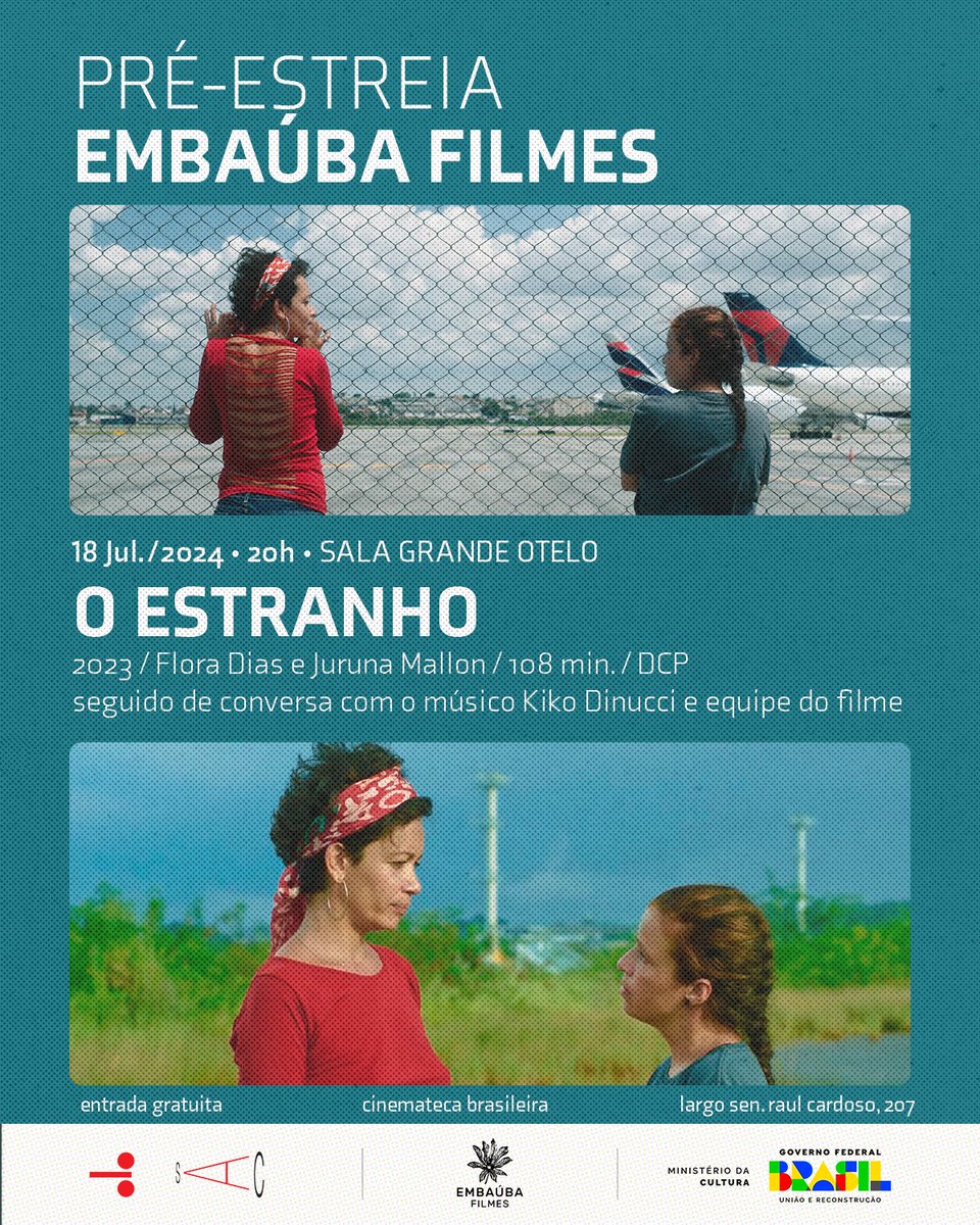No dia 18 de julho, a Cinemateca Brasileira e a <a href="/EmbaubaFilmes/">Embaúba Filmes + Play</a> trazem a pré-estreia de O ESTRANHO, longa-metragem de Flora Dias e Juruna Mallon. Após a sessão, haverá uma conversa com a equipe do filme e o músico Kiko Dinucci. Mais informações: mla.bs/e8c8500f