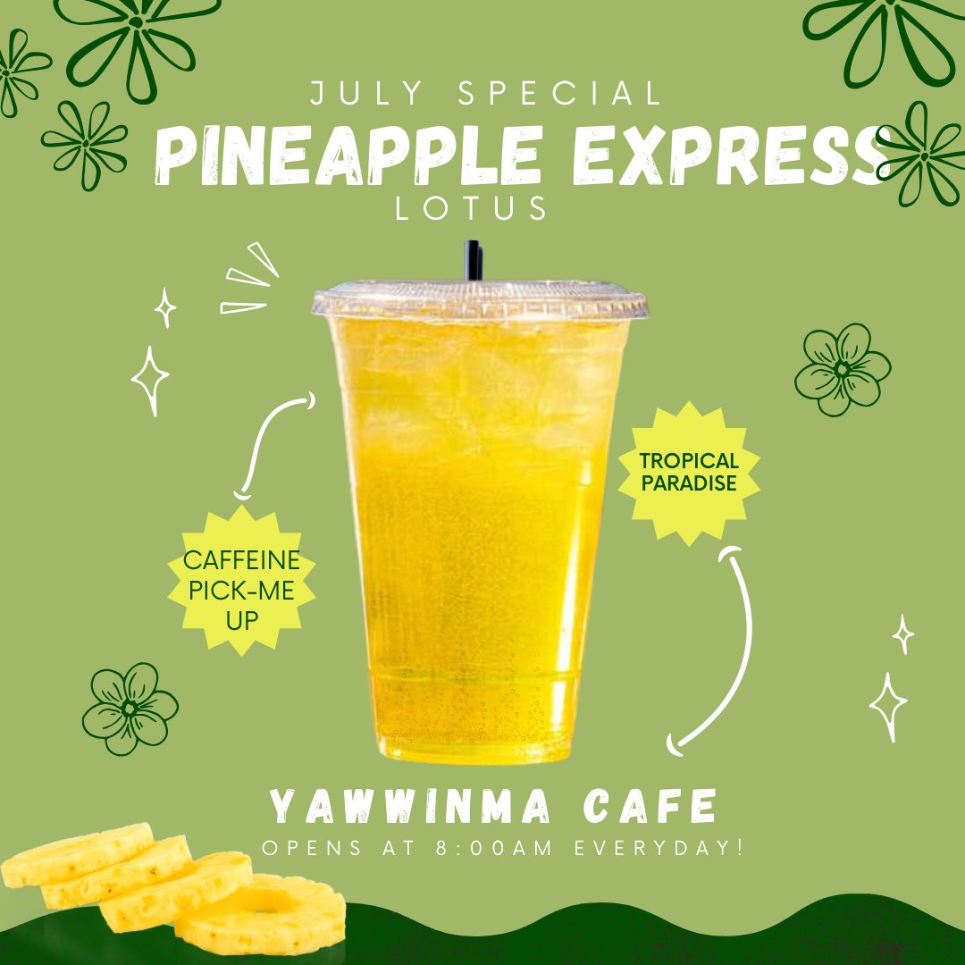 Cool down and caffeinate with our iced Pineapple Express Lotus. It's a summer must-try! 🍍🧊