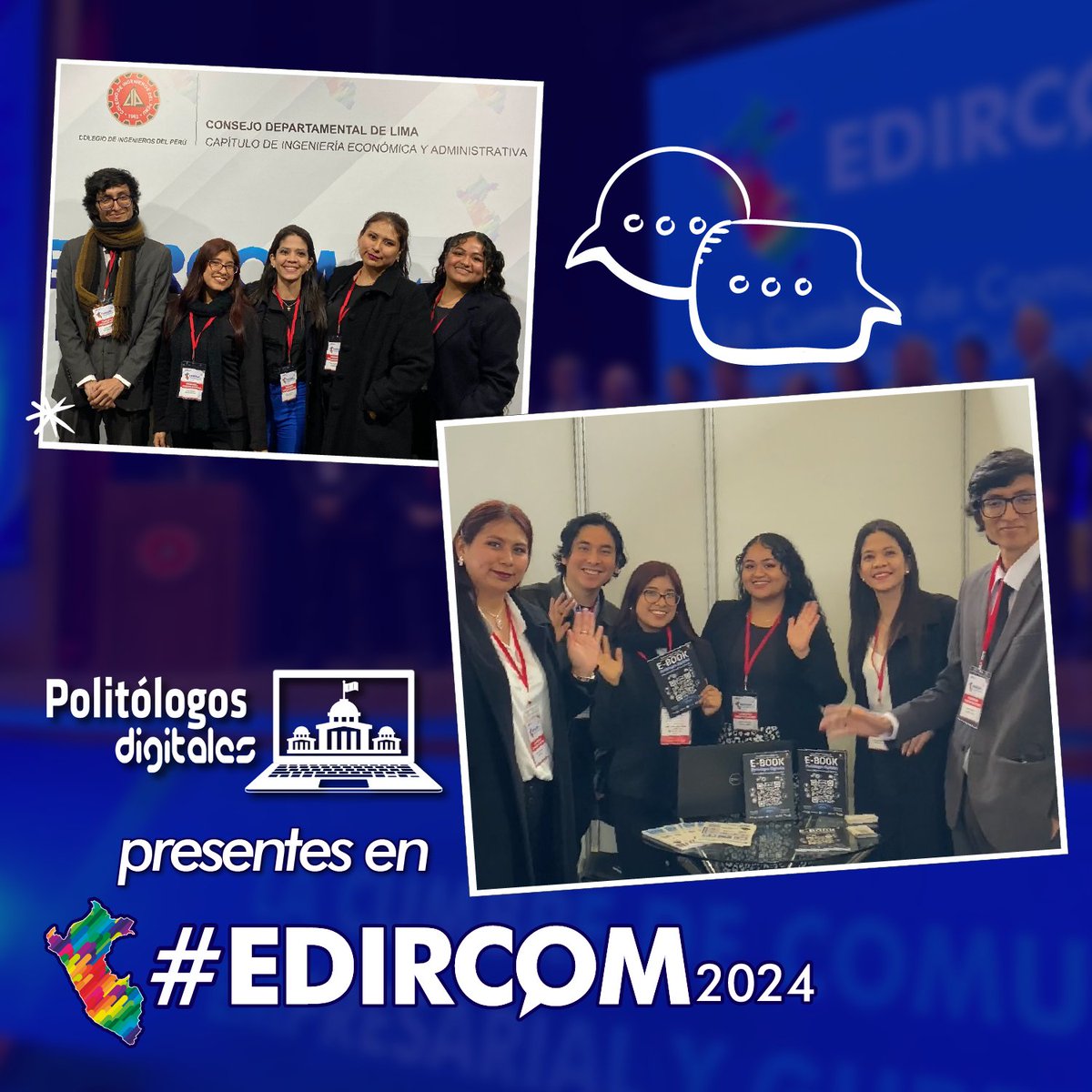 PolitologosD's tweet photo. ¡Presentes en #EDIRCOM2024! 💪
Agradecemos al @InstitutoICPG y al @ciplimaoficial por permitir a nuestro equipo gestionar la cobertura presencial y digital de #EDIRCOM- Cumbre de Comunicación Política, Empresarial y Gubernamental del Perú. 🇵🇪 https://t.co/8XAttZbR6E