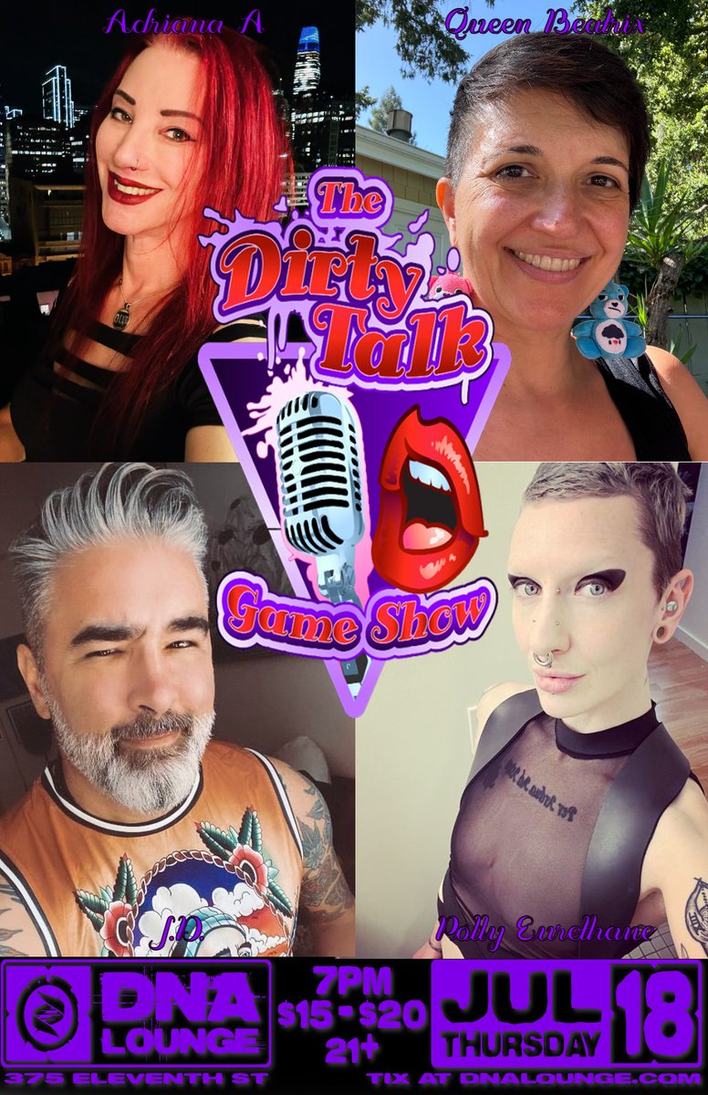 Psychokat's tweet photo. This Thursday, join us for another hot show.
We have a fantastic line up for you.
See you at the DNA lounge.
https://t.co/5X6NHx3rAU https://t.co/L15ZyiM8zo