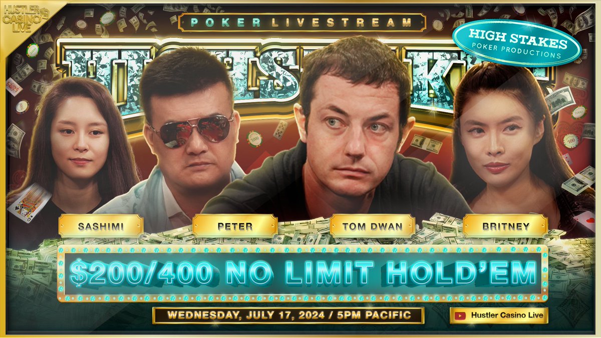 HCLPokerShow's tweet photo. THIS WEEK!! HIGH STAKES ACTION!!

@TomDwan is here this Wednesday for $200/400 w/ Peter, Britney, @sashimipoker, @TheRyanFeldman &amp; Steve!!

Thursday &amp; Friday -- $100/200 w/ @junglemandan, Britney &amp; @sashimipoker!! https://t.co/ORf6aJqwzG