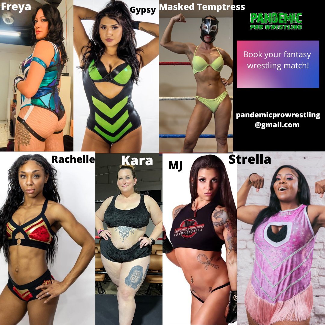pandemicprowres's tweet photo. Our next shoot is coming up! Book super strong Freya now for your fantasy custom piledriver match against any of these wrestlers! https://t.co/0Vp3V3VSP2