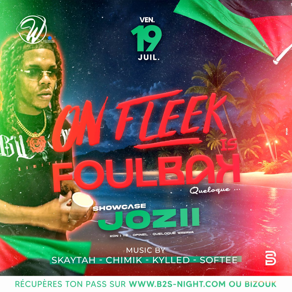 FwiMilan's tweet photo. Ton rendez-vous du vendredi cet été en Guadeloupe

ON FLEEK IS FOULBAK | éd: Queloqué
SHOWCASE JOZII🇲🇶

On fleek B2S &amp; Milan t'attendent tous les vendredis au W Club

Billetterie🎟️
https://t.co/z1xlXItEcQ

Info &amp; Résa : 0690329894
@OnFleek_Fwi | @MilanEventsfwi https://t.co/WC89i7LbcN