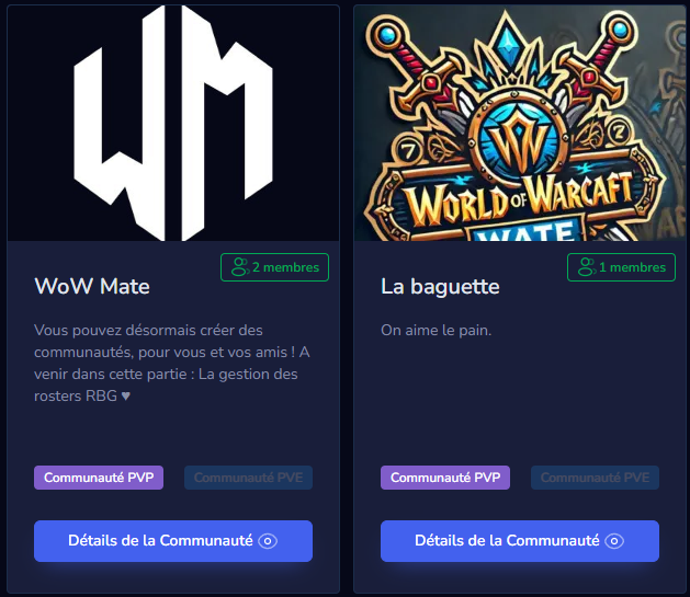WoWMateCom's tweet photo. Les communautés débarquent sur WoW Mate, vous pouvez enfin créer votre groupe pour votre guilde, votre communauté etc. Accepter des joueurs, la gestion de roster RBG et bien plus vont suivre.

Découvrez les communautés sur https://t.co/N72nB4ZfAG

#worldofwarcraft #wowpvp https://t.co/HA5Izrijr2