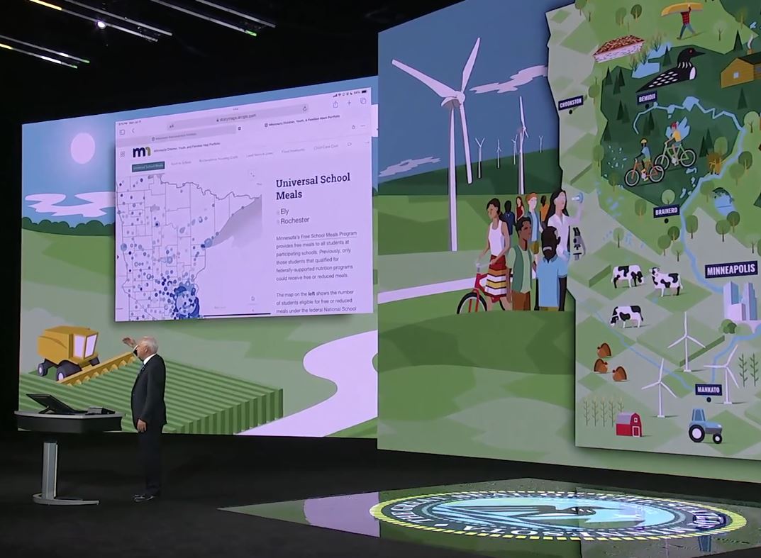 Welcome back to #EsriUC2024, <a href="/GovTimWalz/">Governor Tim Walz</a>.

And thank you for supporting #GIS and a geospatial approach in your state.
 
The <a href="/MNGISLIS/">MN GIS/LIS</a> consortium includes some of our favorite storytellers. Explore their hub for ArcGIS #StoryMaps stories, apps, and more: esri.social/1JAN50SBQuL