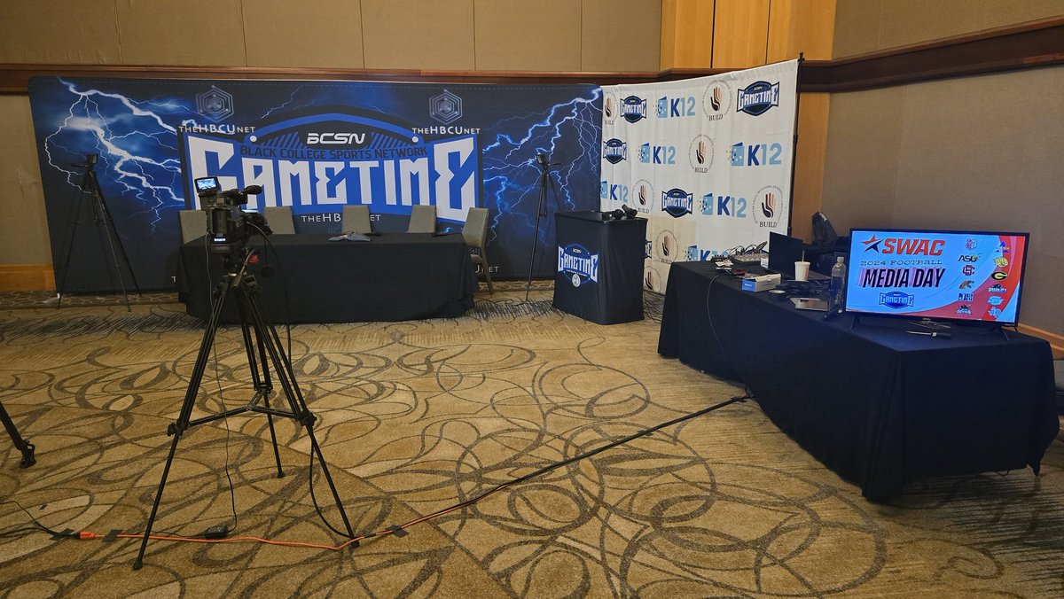 MyBCSN1's tweet photo. All setup and ready for 2024 #SWACFBMediaDay in Birmingham, AL.
LIVE coverage begins on The Black College Sports Network Tuesday, July 16 at 10 am ET/ 9 am CT.
Facebook/IG/X (@mybcsn1)
YouTube (@MyJBNonline)
https://t.co/bLp9pCJvx4
#SWAC #HBCU #MediaDay #BCSN https://t.co/Gi1FQJICHR