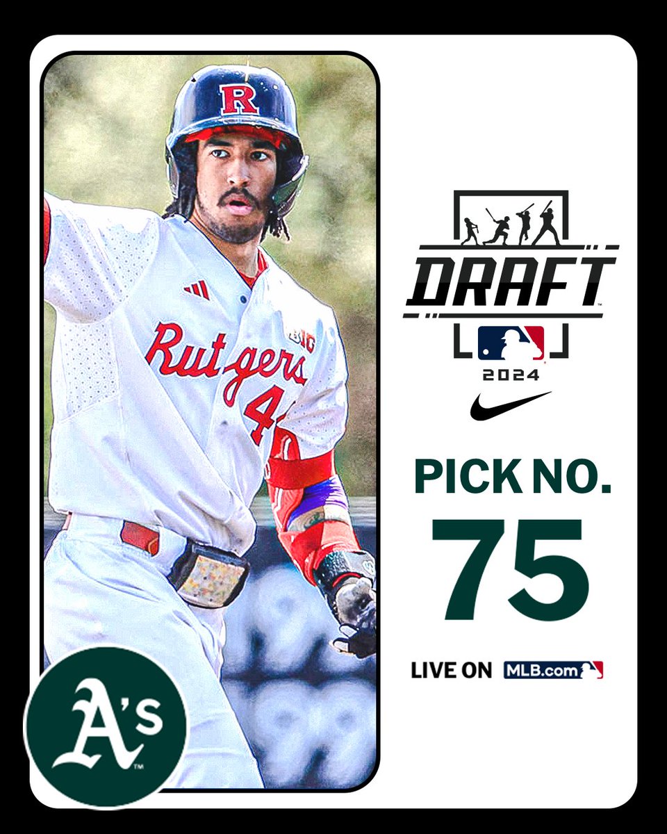 With their 3rd-round pick (No. 75 overall), the <a href="/Athletics/">Athletics</a> select <a href="/RutgersBaseball/">Rutgers Baseball</a> shortstop Josh Kuroda-Grauer, No. 90 on the Top 250 Draft Prospects list.

Watch LIVE: atmlb.com/3zJ3gua