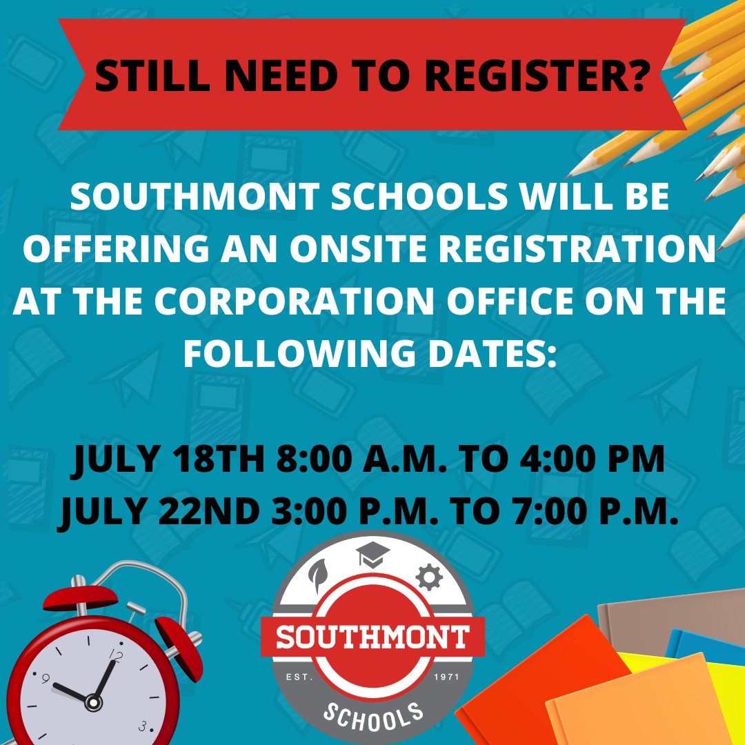 We are offering an onsite registration at the Corporation office this Thursday &amp; next Monday. You can enroll your returning student(s) in the PowerSchool Student &amp; Parent Portal. Please also make sure your contact information is updated. southmontschools.powerschool.com/public/ #ProudToBeAMountie