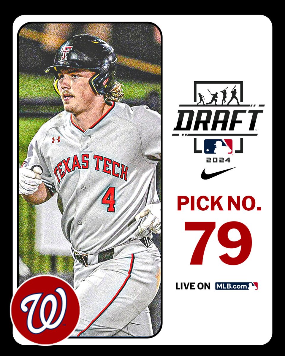 With their 3rd-round pick (No. 79 overall), the <a href="/Nationals/">Washington Nationals</a> select <a href="/TTU_Baseball/">Texas Tech Baseball</a> catcher Kevin Bazzell, No. 55 on the Top 250 Draft Prospects list.

Watch LIVE: atmlb.com/3zJ3gua