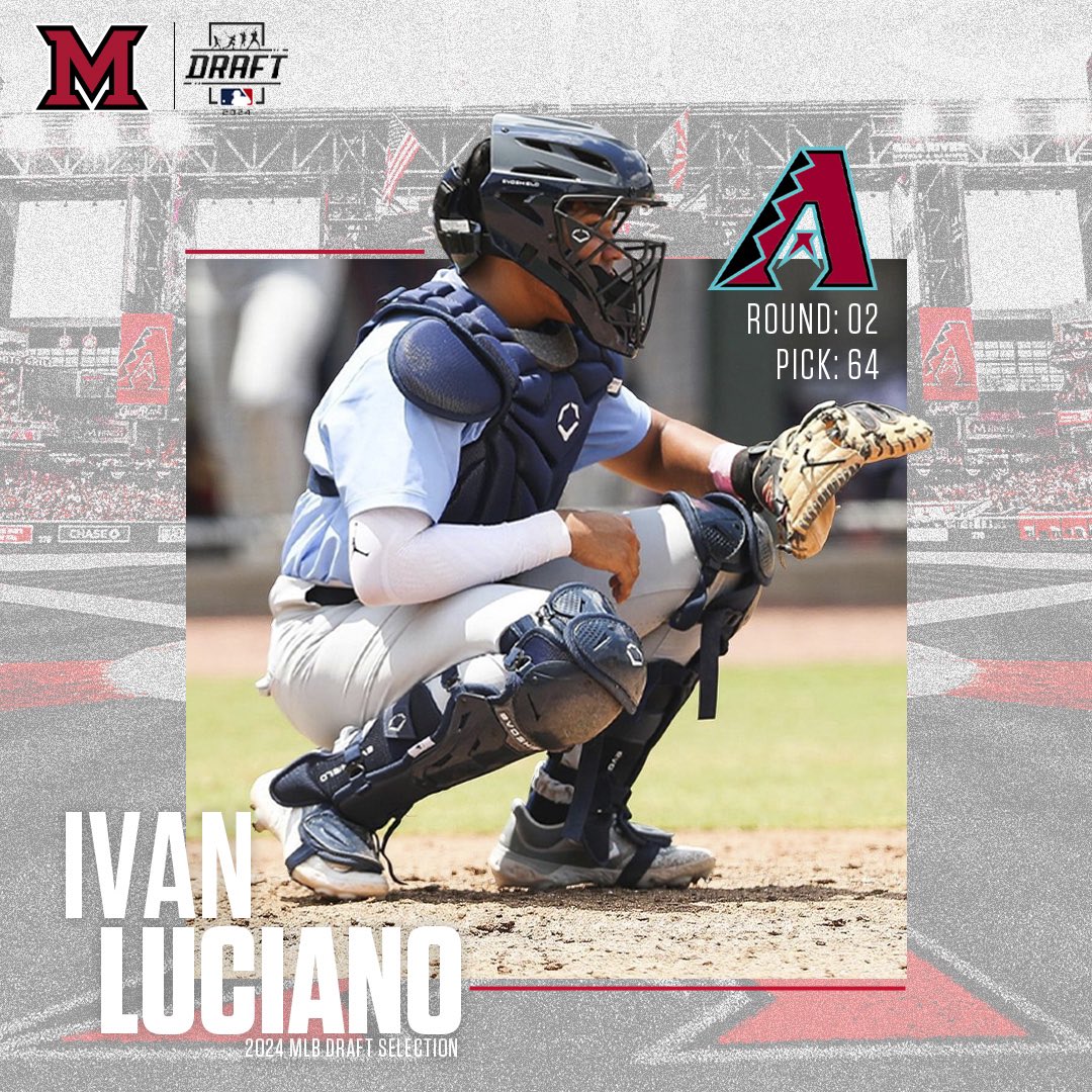 Miami Baseball (@miamiohbaseball) on Twitter photo 𝐃𝐫𝐚𝐟𝐭𝐞𝐝‼️
Congratulations to RedHawk signee <a href="/IvanLuciano2406/">Ivan Luciano</a> on being drafted by the Arizona Diamondbacks.
📕: bit.ly/4cJkg2e
#RiseUpRedHawks | #LoveAndHonor 𝐃𝐫𝐚𝐟𝐭𝐞𝐝‼️
Congratulations to RedHawk signee <a href="/IvanLuciano2406/">Ivan Luciano</a> on being drafted by the Arizona Diamondbacks.
📕: bit.ly/4cJkg2e
#RiseUpRedHawks | #LoveAndHonor