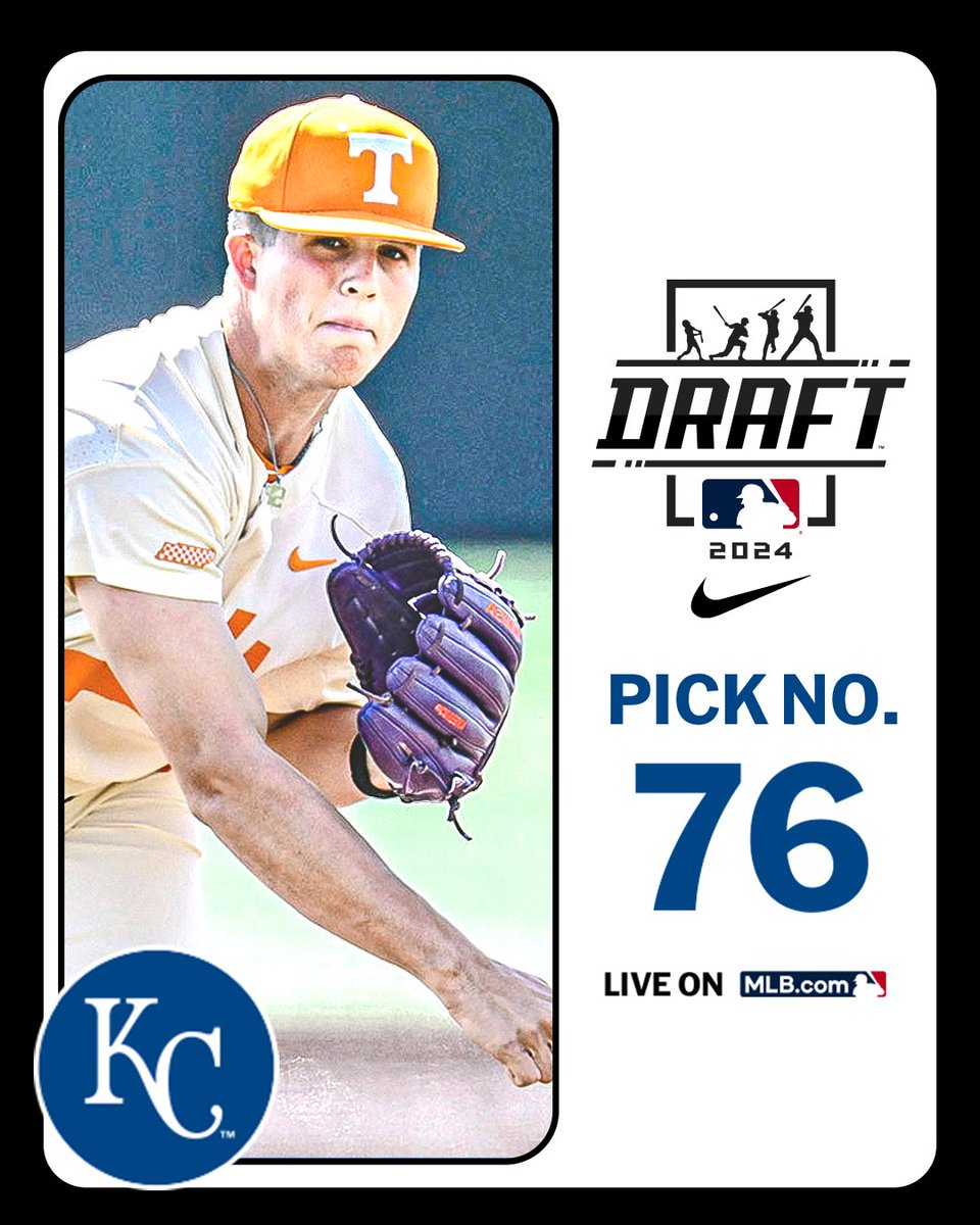MLBDraft's tweet photo. With their 3rd-round pick (No. 76 overall), the @Royals select @Vol_Baseball right-handed pitcher Drew Beam, No. 64 on the Top 250 Draft Prospects list.

Watch LIVE: https://t.co/tzt8Hes2Rj https://t.co/0exoTM1iN5