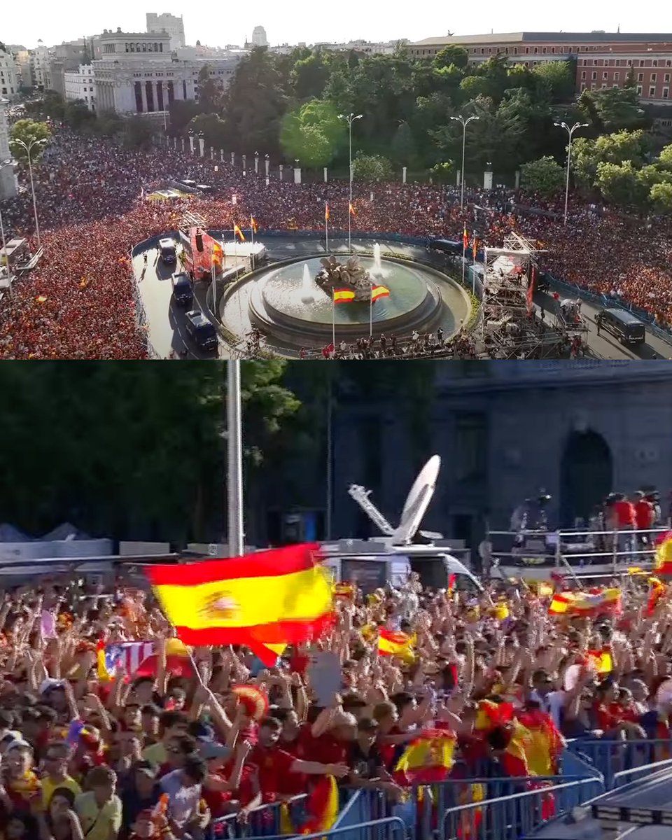 FOXSoccer's tweet image. The scenes in Madrid as Spain's Euro 2024 Victory Parade gets underway! 🇪🇸👏