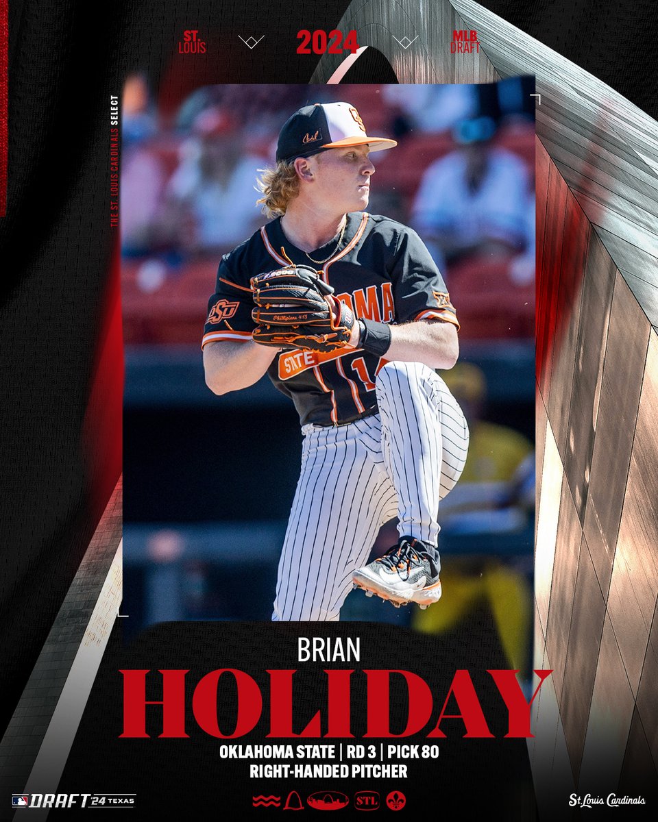 Cardinals's tweet photo. With the 80th pick in the 2024 MLB Draft, the St. Louis Cardinals select RHP Brian Holiday! 

#ForTheLou https://t.co/bNhRTPEGgE