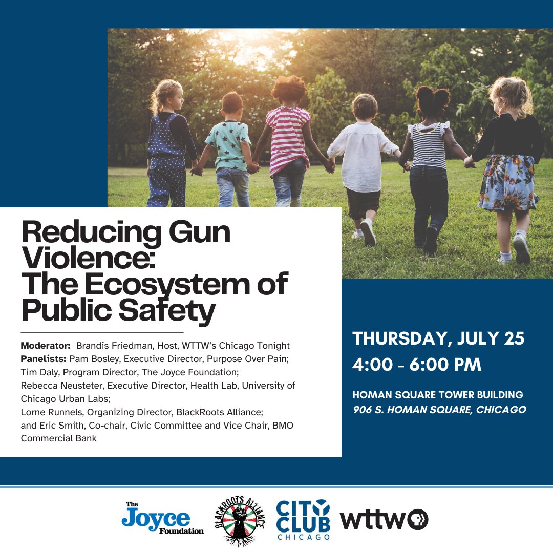 Join us for an essential conversation on the various approaches to reducing gun violence, from fair policing to violence intervention. Mark your calendars for Thursday, July 25th from 4-6pm. Visit bit.ly/PublicSafetyEv… to register! #GunViolencePrevention #ChicagoSafety