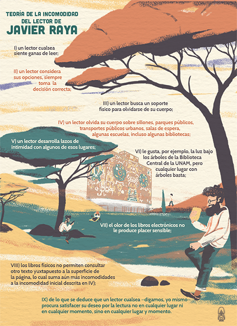 FB me recordó que hace 7 años pusimos en nuestras redes de El Quinqué Cooperativa Editorial esta ilustración: un lector cualsea, en cualquier lugar y momento.