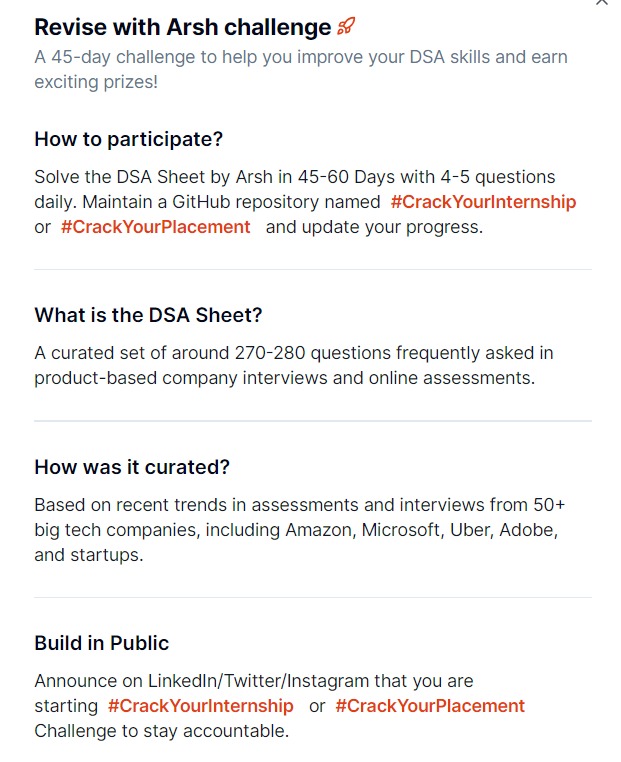 dishakarnayake's tweet photo. 🚀 Boost Your Coding Skills with the DSA Sheet by Arsh! 🚀

📅 Plan: Solve 4-5 questions daily 📈 Goal: Complete the sheet in 45-60 days

#CareerGrowth
#DSASheet
#45DaysChallenge
#CrackYourPlacement
#CodingJourney

GitHub - repo https://t.co/Gnkx0bdEHs https://t.co/eeF8ASWsg9