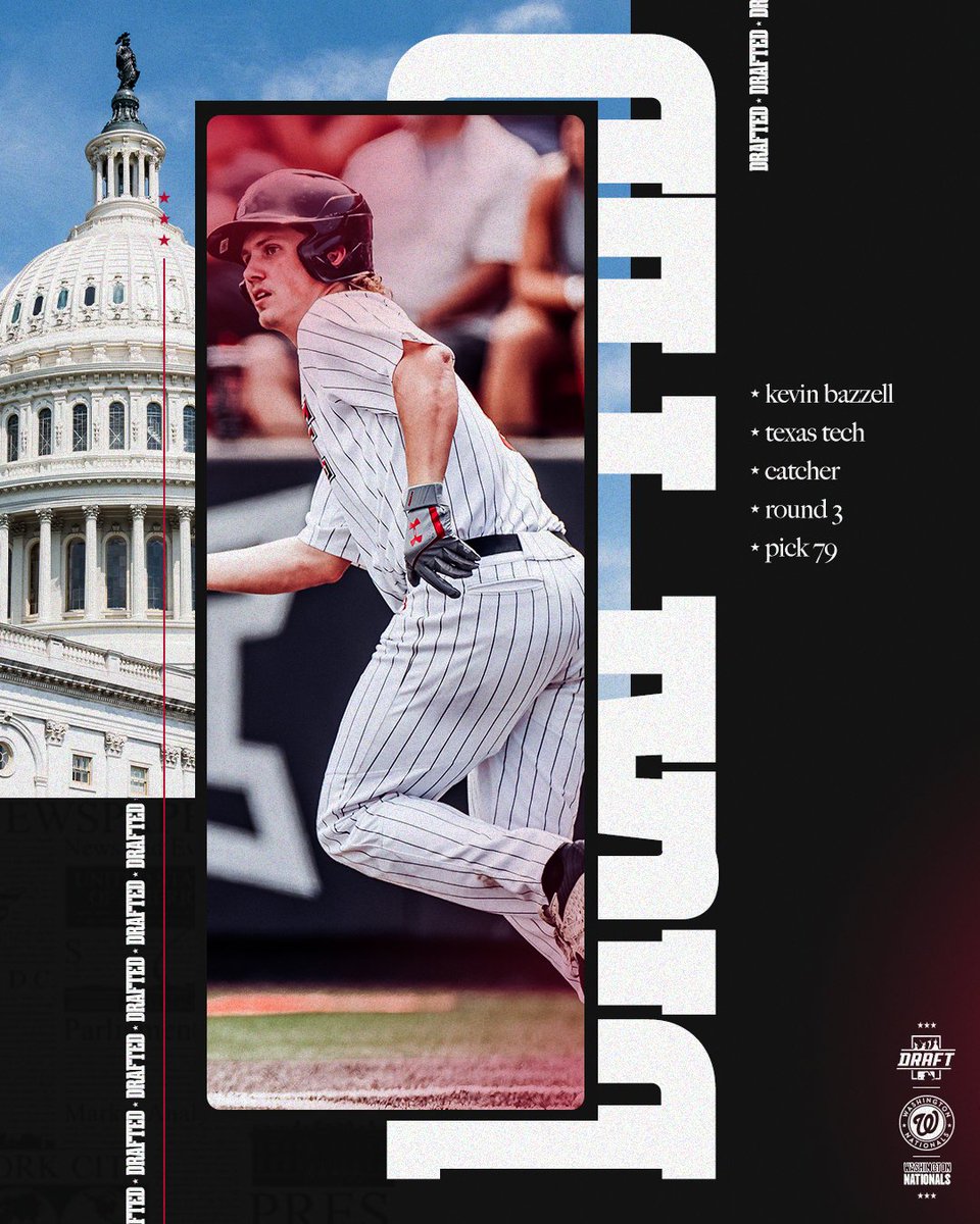 Nats_PlayerDev's tweet image. he's a bazzzzz man!

with the 79th pick in the 2024 MLB Draft, we have selected C Kevin Bazzell from Texas Tech