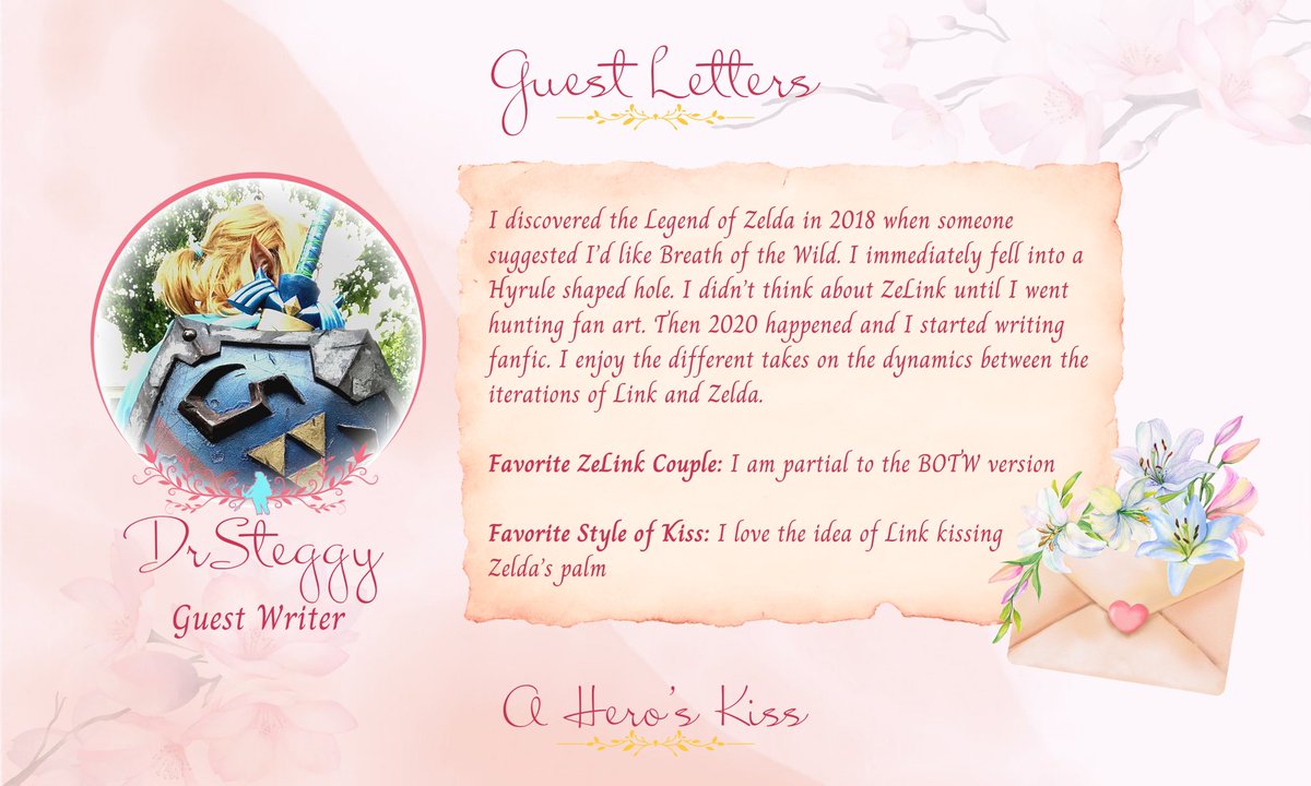 ahkzine's tweet photo. It’s remarkable the power that words have to convey depths of love! To help us express the feelings connected to love’s first kiss, please join us in welcoming our guest writer: Dr. Steggy~

 #ahkzine #zelink #romance #link #zelda #aheroskiss #fanzine #charityzine #zeldacreators https://t.co/XdZJIvFx6e