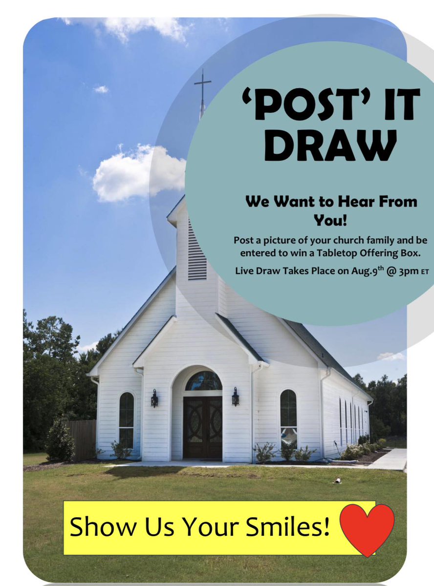 Hey Church buddies…..📷
 Post a pic of your church family in the comments with your church name and city, and be entered to win a Table Top Offering Box for your church.
 A $350 Value!📷One entry per church.📷
 Draw takes place Aug 9th @ 3pm ET.😁