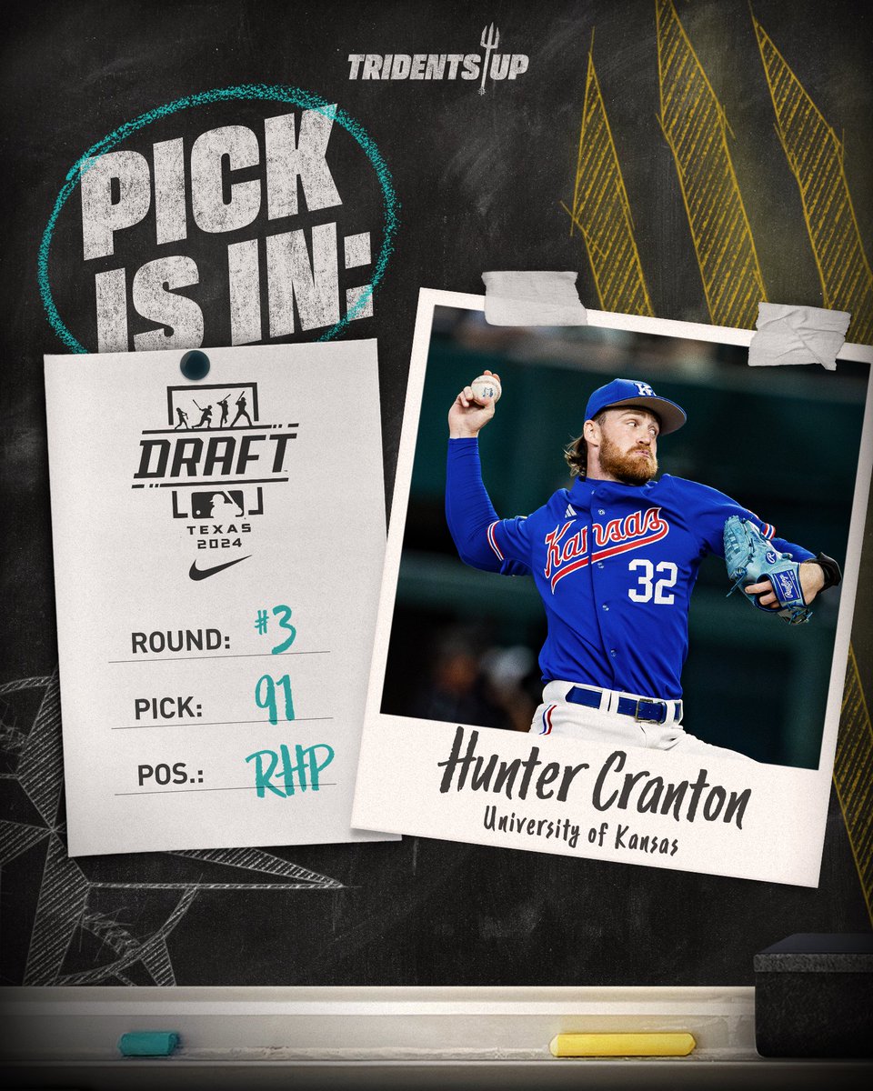The pick is in!

We’ve selected RHP <a href="/HunterCranton54/">Hunter Cranton</a> out of <a href="/KUBaseball/">Kansas Baseball</a> in the third round of the 2024 #MLBDraft. #TridentsUp