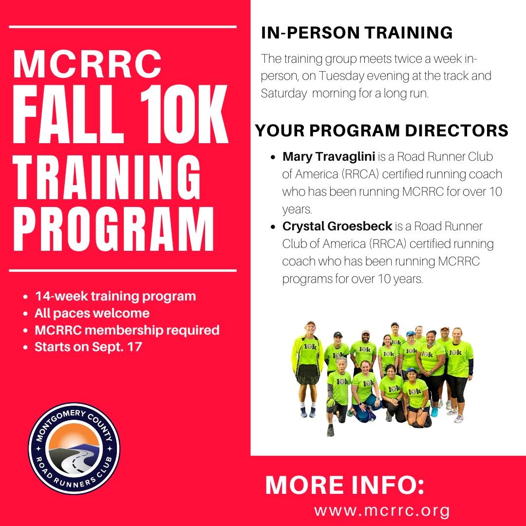 MCRRC's tweet photo. Check out our fall 10K training program! https://t.co/artlnTF3yK https://t.co/fGW8Cy7Mq0