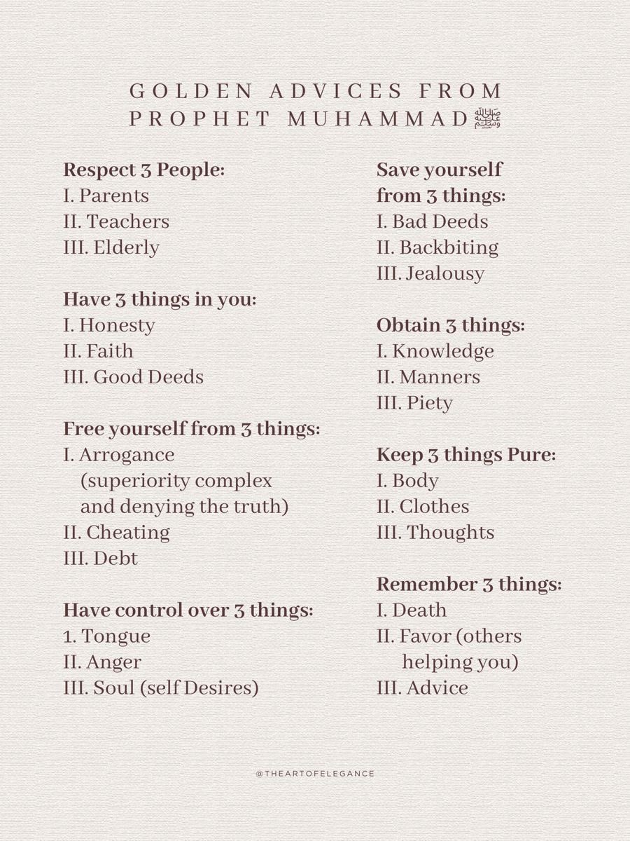 MadihaJSk's tweet photo. GOLDEN ADVICES FROM PROPHET MUHAMMAD (ﷺ) https://t.co/0n9YY80vvY