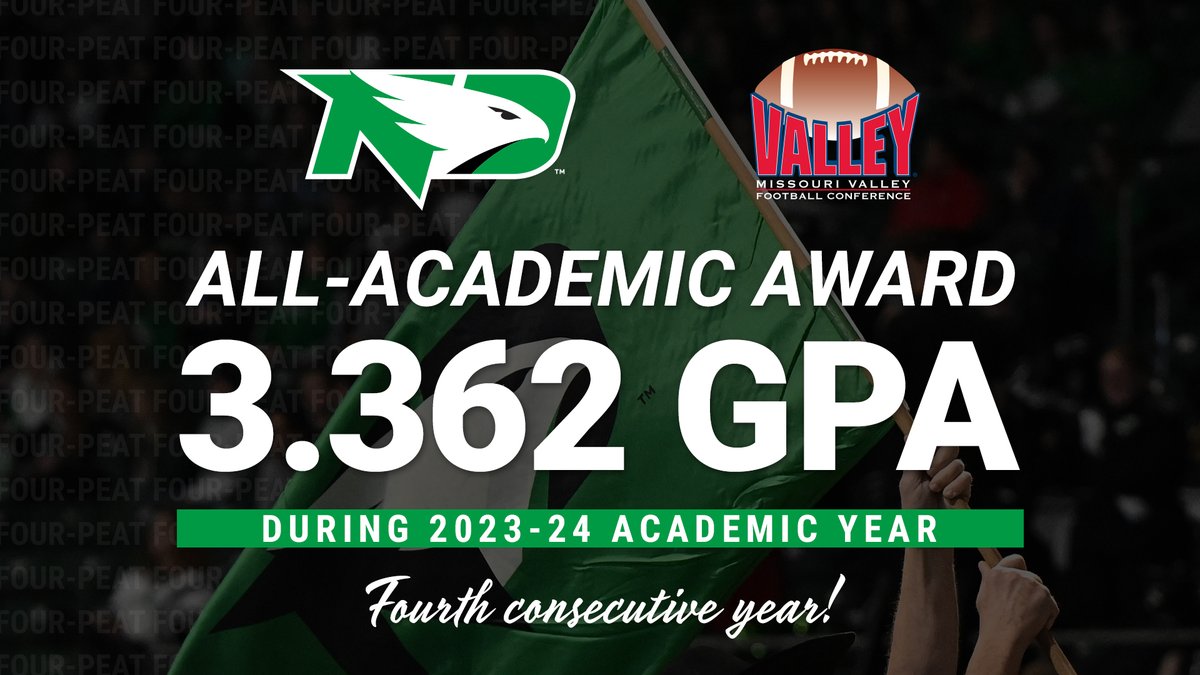 Another ☝️!

North Dakota earned the MVFC All-Academic Award for the fourth consecutive year and has won it each year since joining the MVFC! 📚 🏈

RELEASE: fightinghawks.com/news/2024/7/15…

#UNDproud | #LGH