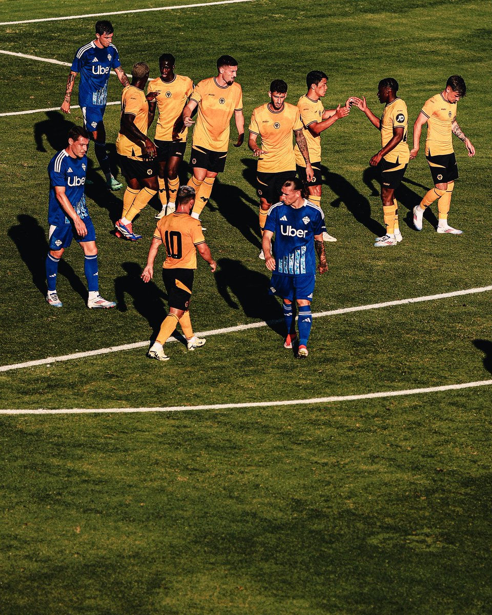 Wolves's tweet photo. Full time here in Spain and we run out 1-0 winners over @Como_1907. 

Matt Doherty scoring the only goal in this evening's training game, meeting a Rayan Ait-Nouri free-kick to head home in the 61st minute. 

Full report to follow. https://t.co/YmhS2zDqfF