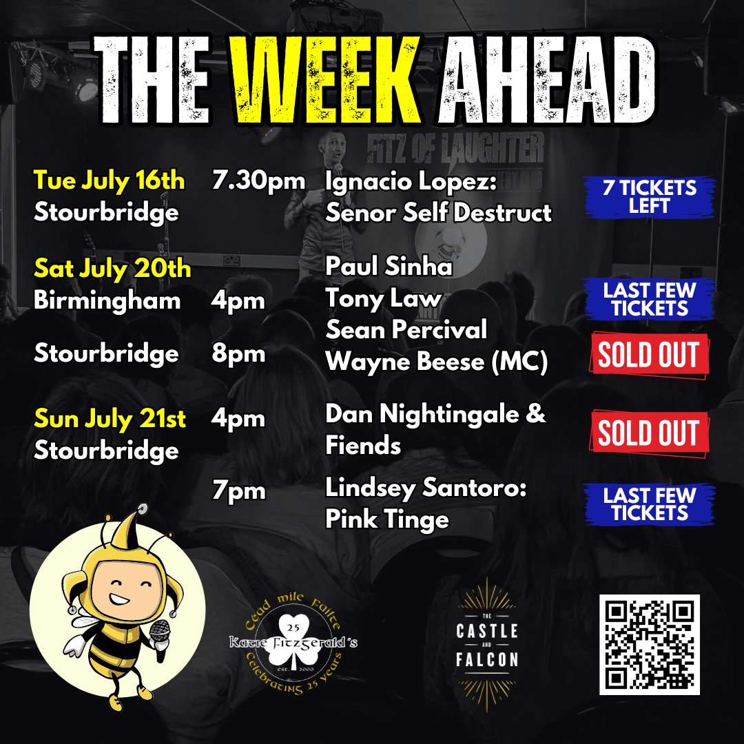 We've got FIVE amazing shows for you in Stourbridge and Birmingham this week - only a handful of tickets left across the board, so get in quick or risk missing out!

Tickets: funnybeeseness.co.uk

<a href="/paulybengali/">Paul Sinha</a> <a href="/DanHasAPodcast/">Dan Nightingale</a>