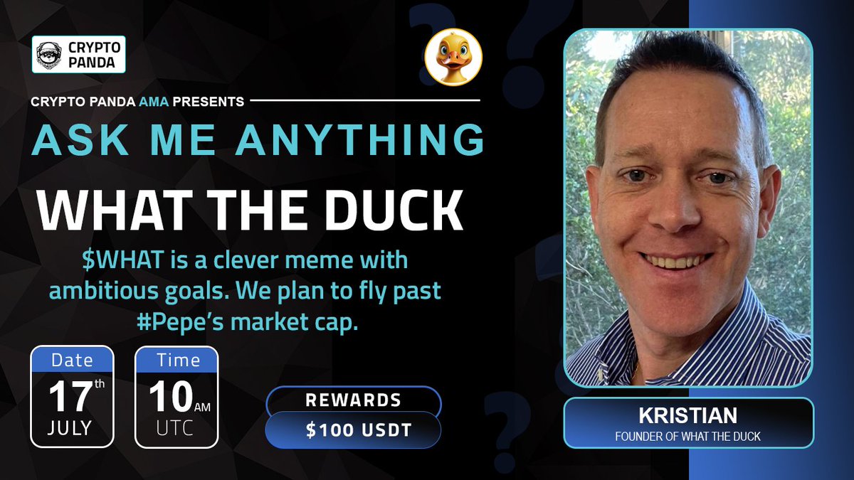 CryptoPanda_gl's tweet photo. 🎙️ Join us for another Binance Live AMA with @WhattheDucksss

🕰️  Date:- 17 th July 2024, at 
 10 AM UTC 
🎙️Guest: 
>Kristian - Founder 

🏠  Venue:- https://t.co/J79vbVRoSD

📌 Set Reminder :- 
https://t.co/2DfPTKLpsc

〽️ Rules: 
1️⃣ Follow @CryptoPanda_gl & @WhattheDucksss
2️⃣ Like & Retweet
3️⃣ Ask Qustion & Tag 3 friend